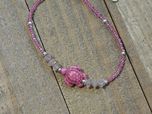 Pink Sea Turtle Anklet, 9.5 inch, handmade by Purple Moon Designs