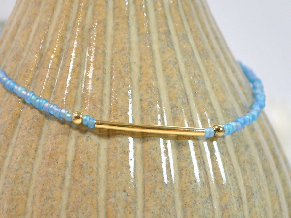 Light Blue with Gold Bar Anklet, handmade by Purple Moon Designs