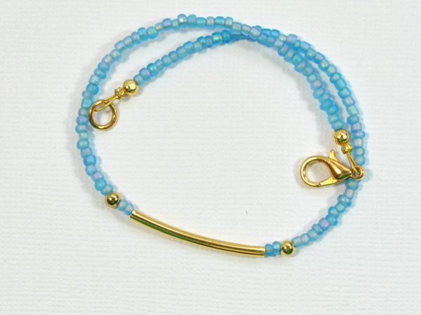 Light Blue with Gold Bar Anklet, handmade by Purple Moon Designs