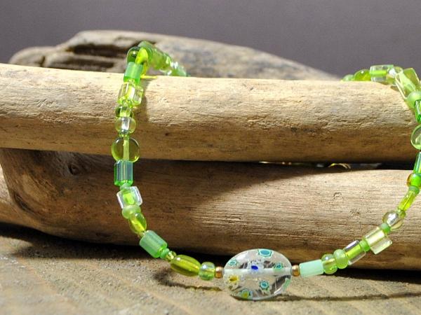 Green Boho Beach Bum Anklet, handmade by Purple Moon Designs