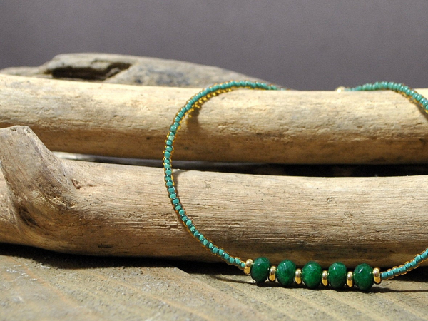 Green Gemstone Anklet Handmade by Purple Moon Designs