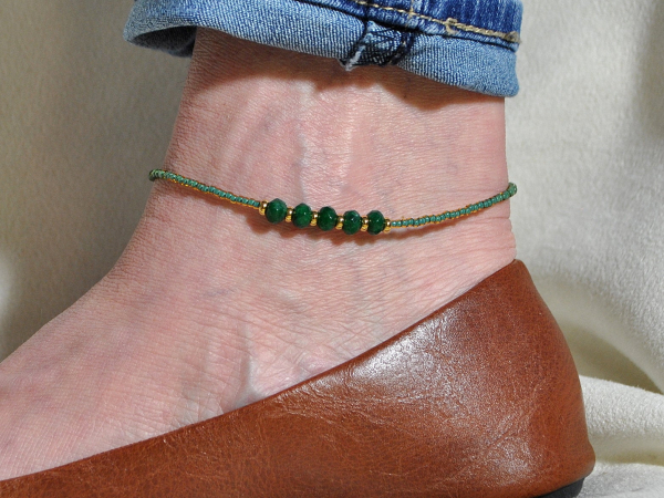 Green Gemstone Anklet Handmade by Purple Moon Designs