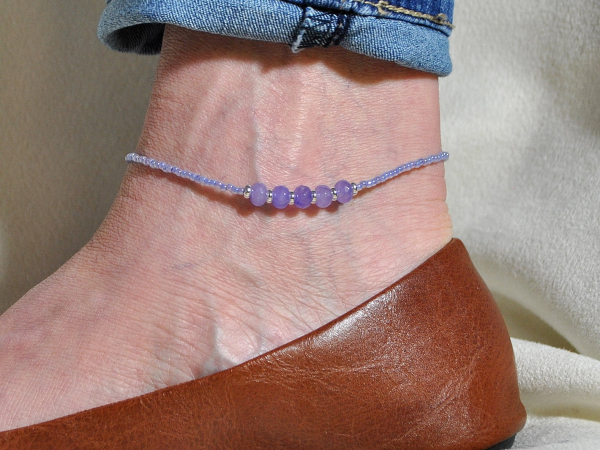 lavender gemstone anklet handmade by purple moon designs