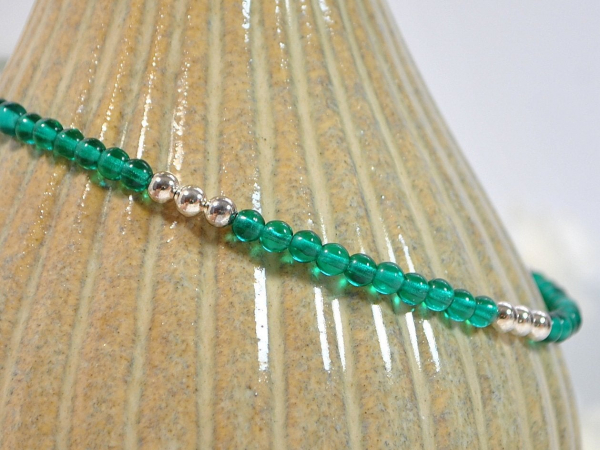 teal and silver anklet handmade by purple moon designs