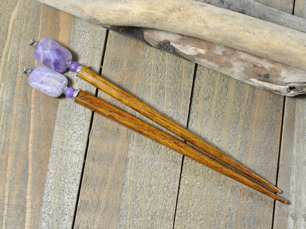 Pair of Purple Amethyst Hair Sticks, handmade by Purple Moon Designs