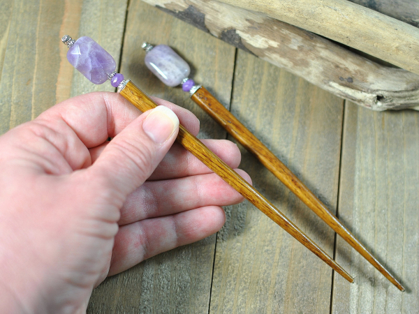 Pair of Purple Amethyst Hair Sticks, handmade by Purple Moon Designs