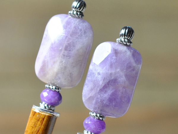 Pair of Purple Amethyst Hair Sticks, handmade by Purple Moon Designs