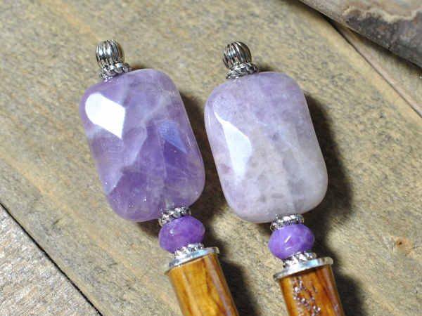 Pair of Purple Amethyst Hair Sticks, handmade by Purple Moon Designs