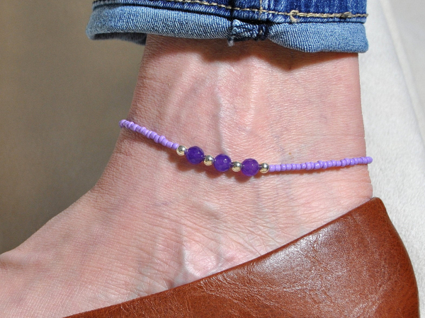 Lavender Gemstone Anklet, handmade by Purple Moon Designsv