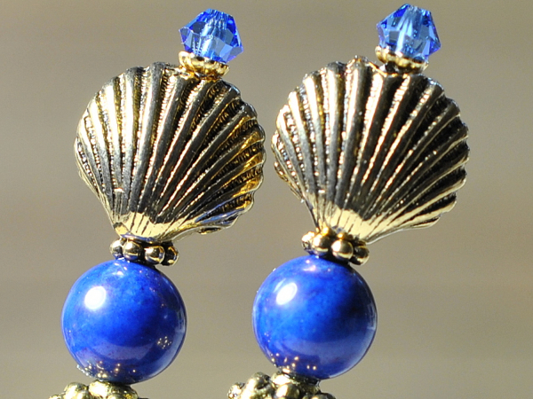 Blue and Gold Pair of Beach Hair Sticks, handmade by Purple Moon Designs