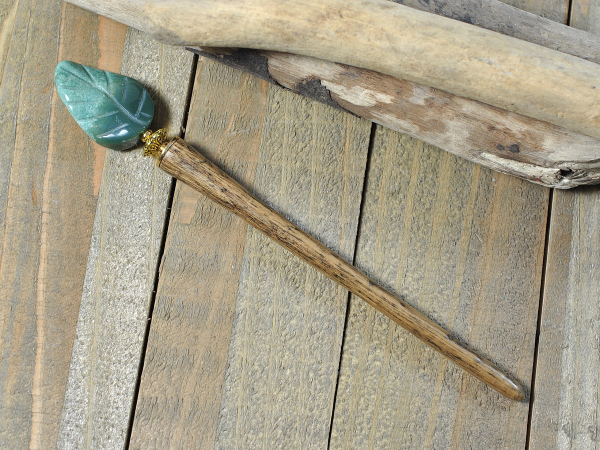 Green Leaf Wooden Hair Stick, 4.5 inch, handmade by Purple Moon Designs