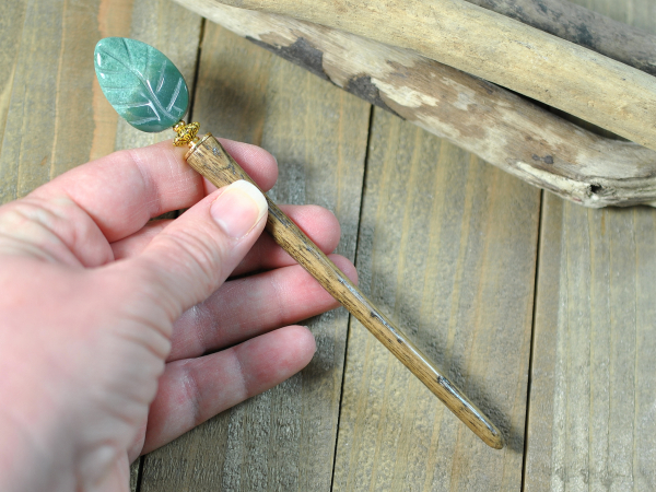 Green Leaf Wooden Hair Stick, 4.5 inch, handmade by Purple Moon Designs