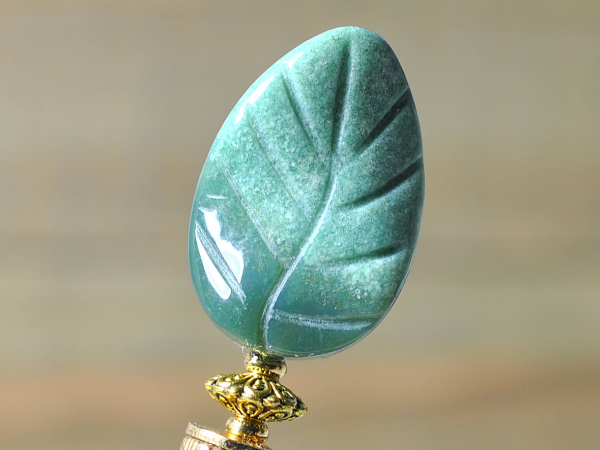 Green Leaf Wooden Hair Stick, 4.5 inch, handmade by Purple Moon Designs
