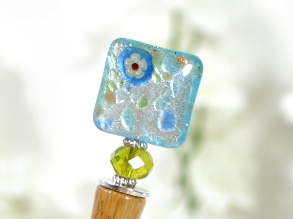 Blue and Green Handmade Hair Stick, handmade by Purple Moon Designs