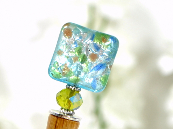 Blue and Green Handmade Hair Stick, handmade by Purple Moon Designs
