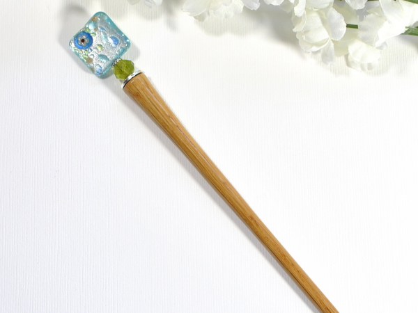 Blue and Green Handmade Hair Stick, handmade by Purple Moon Designs