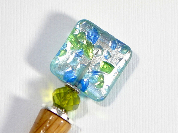Blue and Green Handmade Hair Stick, handmade by Purple Moon Designs