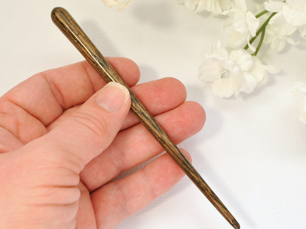 Dark Oak Wooden Hair Stick, handmade by Purple Moon Designs
