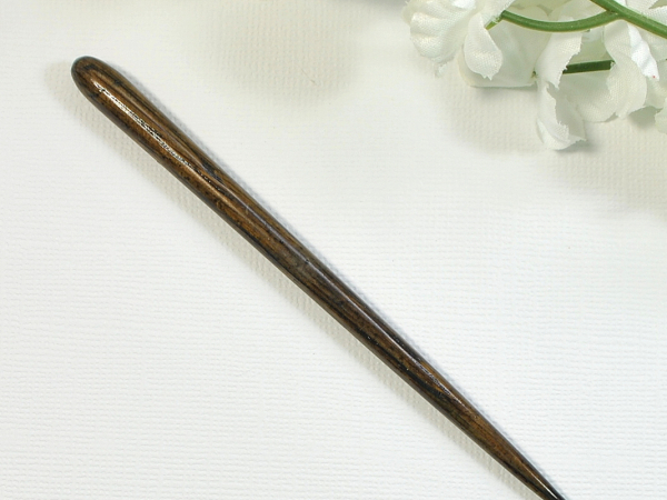 Dark Oak Wooden Hair Stick, handmade by Purple Moon Designs