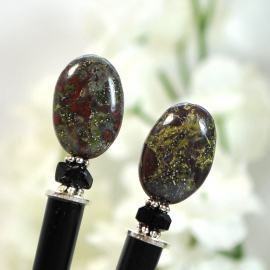 Dragons Blood Jasper Hair Sticks for Messy Bun, handmade by Purple Moon Designs