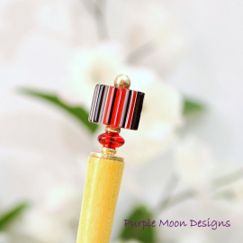 Small Red and Black Hair Stick, handmade by Purple Moon Designs