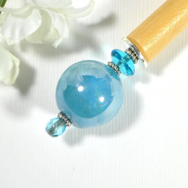 Blue Beaded Hair Stick, handmade by Purple Moon Designs