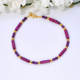Handmade Magenta Anklet, 9.5 inch, handmade by Purple Moon Designs