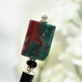 Green and Red Gemstone Hair Stick, handmade by Purple Moon Designs Green and Red Gemstone Hair Stick, handmade by Purple Moon Designs