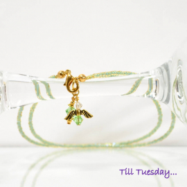 Green Angel Charm Anklet, 10 inch, handmade by Purple Moon Designs