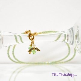 Green Angel Charm Anklet, 10 inch, handmade by Purple Moon Designs Green Angel Charm Anklet, 10 inch, handmade by Purple Moon Designs
