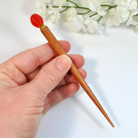 Red Minimalist Hair Pin, handmade by Purple Moon Designs
