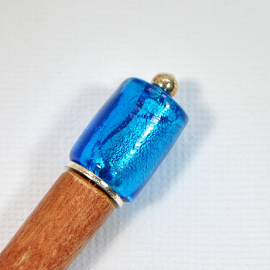 Short Blue Wooden Hair Stick, handmade by Purple Moon Designs