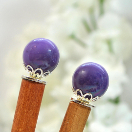 Simple Purple Hair Sticks, handmade by Purple Moon Designs