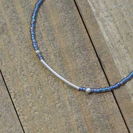 Blue and Silver Bar Anklet, 9.5 inch, handmade by Purple Moon Designs Blue and Silver Bar Anklet, 9.5 inch, handmade by Purple Moon Designs