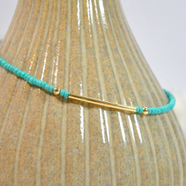 Turquoise Blue with Gold Bar Anklet, 9.5 inch, handmade by Purple Moon Designs