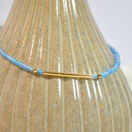 Light Blue with Gold Bar Anklet, handmade by Purple Moon Designs