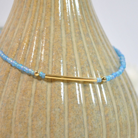 Light Blue with Gold Bar Anklet, handmade by Purple Moon Designs Light Blue with Gold Bar Anklet, handmade by Purple Moon Designs