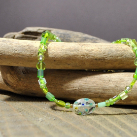 Green Boho Beach Bum Anklet, handmade by Purple Moon Designs
