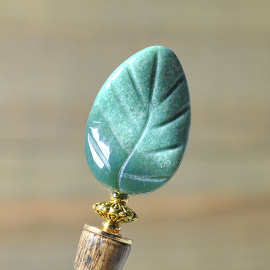 Green Leaf Wooden Hair Stick, 4.5 inch, handmade by Purple Moon Designs