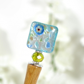 Blue and Green Handmade Hair Stick, handmade by Purple Moon Designs