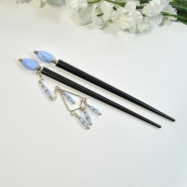 Blue Geisha Charm Hair Sticks, handmade by Purple Moon Designs Blue Geisha Charm Hair Sticks, handmade by Purple Moon Designs