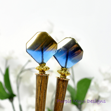 Blue Gold Hair Sticks