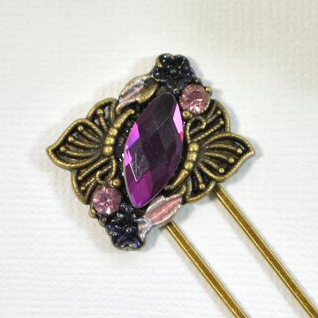 Small Butterfly Hair Fork, Decorative Purple Hair Slide