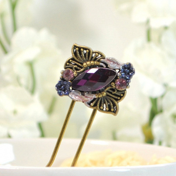 Small Butterfly Hair Fork, Decorative Purple Hair Slide