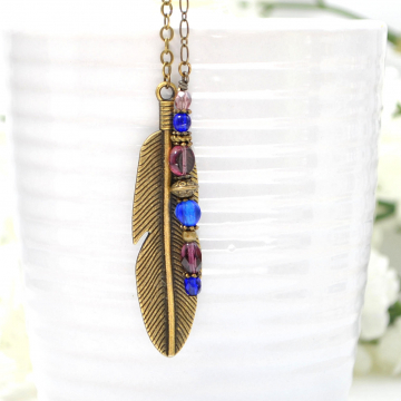 Feather Hair Beads, Boho Hair Charm, Feather Hair Clip, Gypsy Hair Dangle, Bohemian Hair Clip, Purple, Blue, Snap Barrette, Snap Comb, U Pin