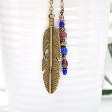 Feather Hair Beads, Boho Hair Charm, Feather Hair Clip, Gypsy Hair Dangle, Bohemian Hair Clip, Purple, Blue, Snap Barrette, Snap Comb, U Pin