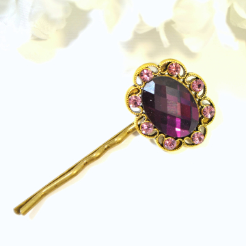 Purple Bobby Pin, Handmade Hair Pin, Crystal Bobbies, Purple Wedding Hair Clip, Hair Slide, Purple Barrette