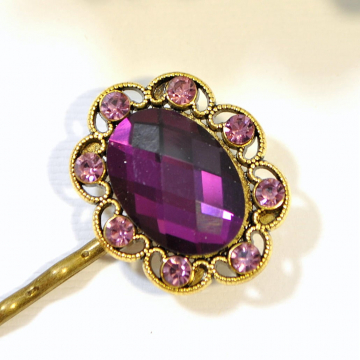 Purple Bobby Pin, Handmade Hair Pin, Crystal Bobbies, Purple Wedding Hair Clip, Hair Slide, Purple Barrette