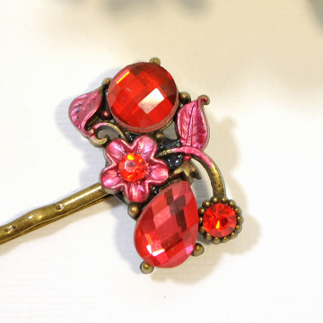 Red Flower Bobby Pin, Red Wedding Hair Pin, Floral Hair Clip, Hair Slide, Handmade Hair Accessories