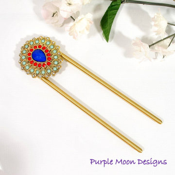 Beaded Hair Fork, Strong Brass Hair Slide